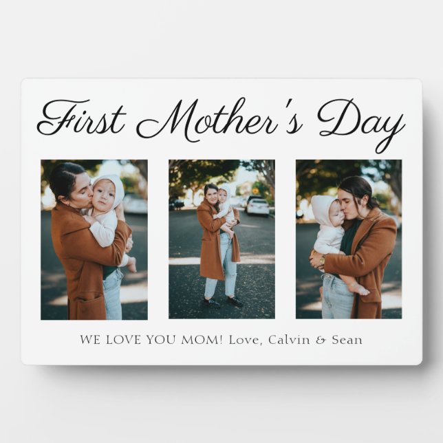 Elegant Script First Mother's Day Photo Collage Plaque (Front)