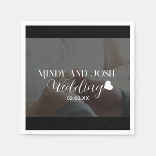 Elegant Script floating heart Photo Black Napkin