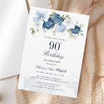 Elegant Script Floral 90th Birthday Invitation<br><div class="desc">Elegant Floral Script 90th Birthday Celebration Invitation you can easily customise with your party details by clicking the "Personalise" button. Featuring dusty blue floral and greenery with modern typography.</div>