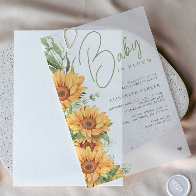 Elegant script floral baby shower overlay vellum invitations (Creator Uploaded)