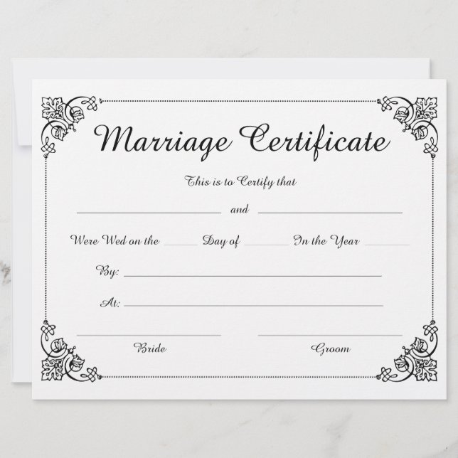 Elegant Script Floral Border Marriage Certificate (Front)