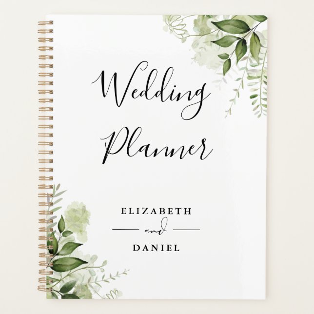 Elegant Script Floral Greenery Wedding Planner (Front)