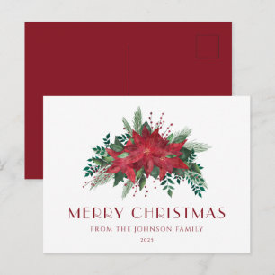 Elegant Script Floral Poinsettia Merry Christmas Postcard