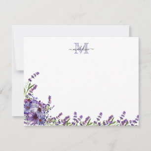 Elegant Script Floral Purple Lavender Monogram Not Card