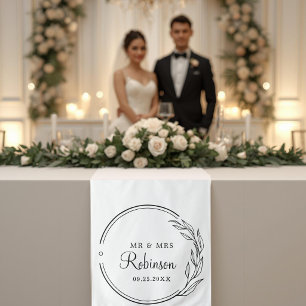 Elegant Script Floral Wedding Decor Table Runner Tapestry