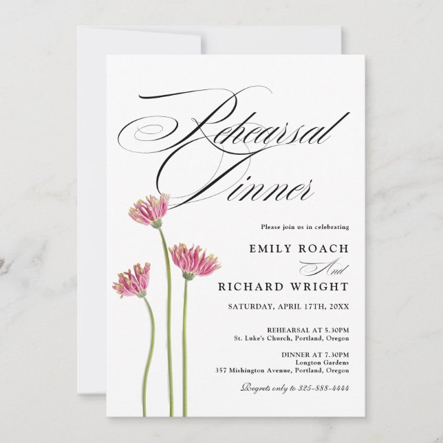 Elegant Script Floral Wildflowers Rehearsal Dinner Invitation (Front)