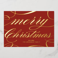 Elegant Script Flourish Red Merry Christmas