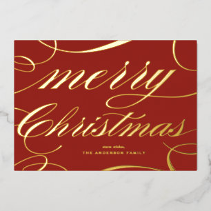 Elegant Script Flourish Red Merry Christmas