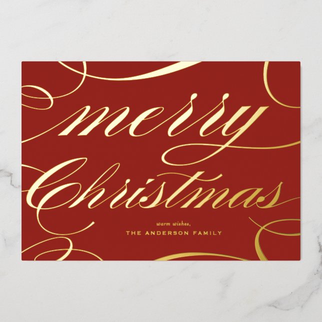 Elegant Script Flourish Red Merry Christmas (Front)