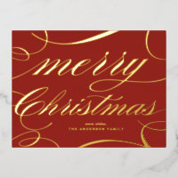 Elegant Script Flourish Red Merry Christmas