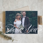 Elegant Script Flourish White Photo Wedding Thank You Card<br><div class="desc">Elegant Script Flourish White Photo Wedding Thank You Card | Send thanks to family and friends for being part of your special day with this customisable thank you card. It features "thank you" script overlay with art deco pattern. You can further customise the pattern by adding another photo or a...</div>