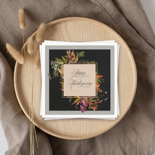 Elegant Script Flourishes Fall Floral Thanksgiving Napkin