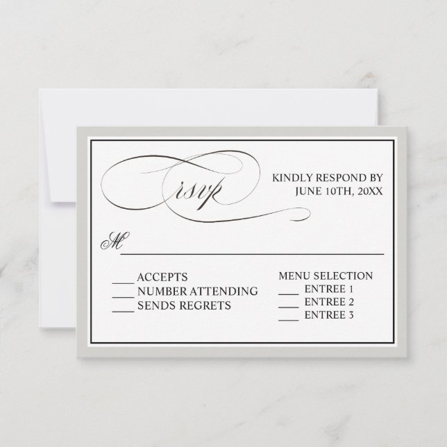 Elegant Script Flourishes RSVP with Any Colour (Front)
