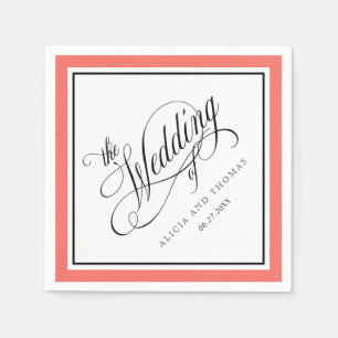 Elegant Script Flourishes Wedding Coral Border Napkin