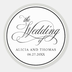 Elegant Script Flourishes Wedding Favours Classic Round Sticker