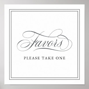 Elegant Script Flourishes Wedding Favours Sign