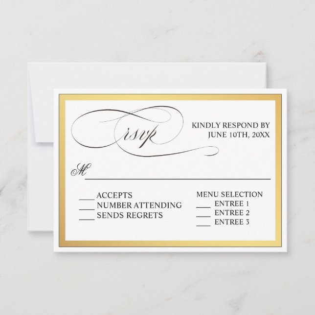 Elegant Script Flourishes Wedding RSVP Card (Front)