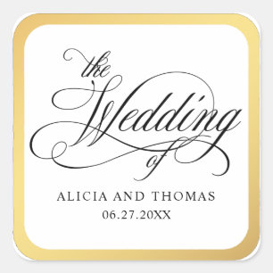 Elegant Script Flourishes Wedding Square Sticker