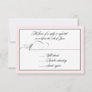 Elegant Script Flourishes with Blush Pink Border RSVP Card