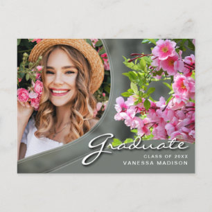 Elegant Script Flowers Sage Modern Photo Grad Postcard