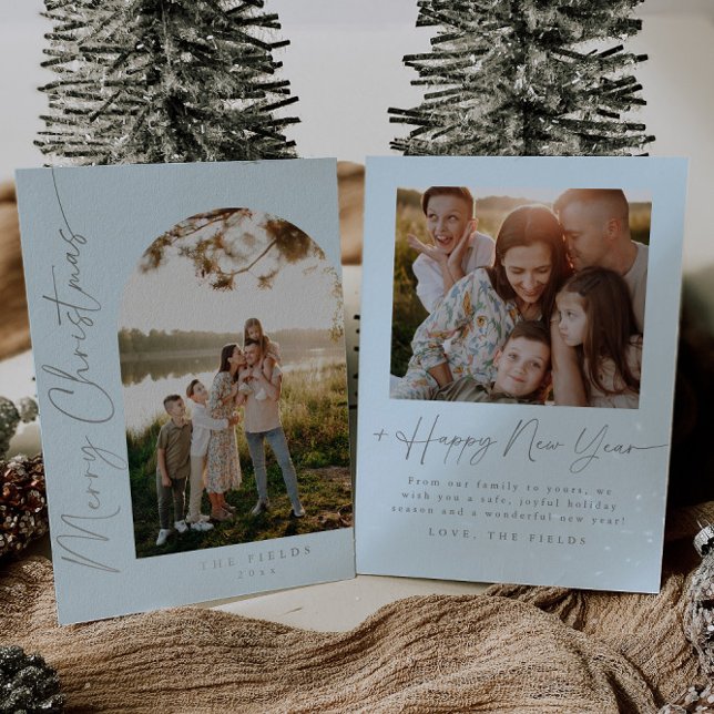 Elegant Script Foil Arch Photo Family Holiday Card (Creator Uploaded)