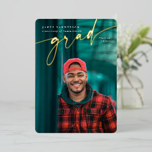 Elegant Script Foil Graduation Photo Announcement