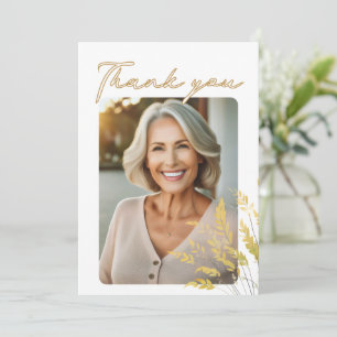 Elegant Script Foliage Photo Birthday Thank You Card