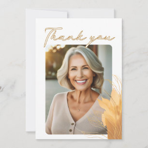 Elegant Script Foliage Photo Birthday Thank You Card