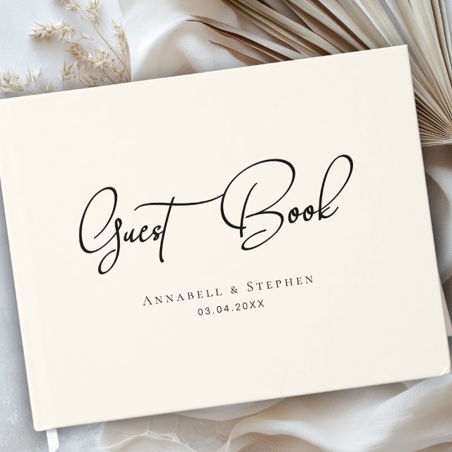 Elegant, Script Font Beige Wedding  Guest Book (Elegant, Script Font Beige Wedding Custom Guest Book)
