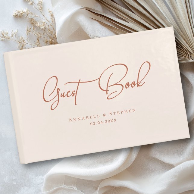 Elegant, Script Font, Beige Wedding  Guest Book (Personalized Elegant, Script Font, Beige Wedding Guest Book.)