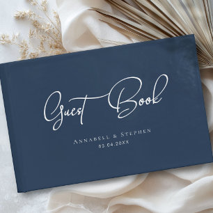 Elegant, Script Font, Blue, Wedding Guest Book