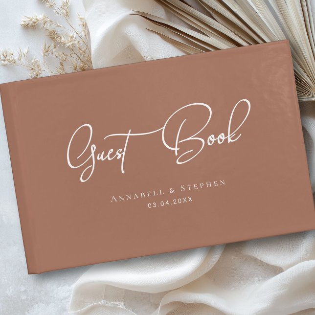 Elegant, Script Font, Brown, Wedding  Guest Book (Elegant, Script Font, Brown, Wedding Guest Book)