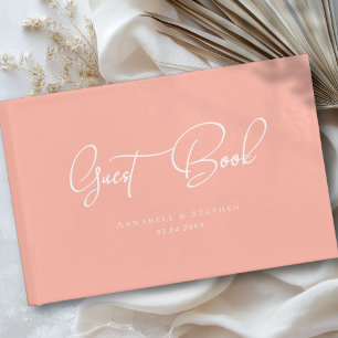 Elegant, Script Font, Coral-Peach, Wedding  Guest Book