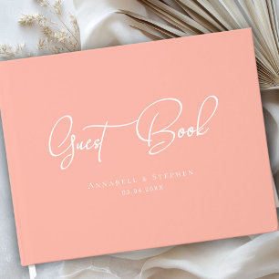 Elegant Script Font Coral - Pink Wedding  Guest Book