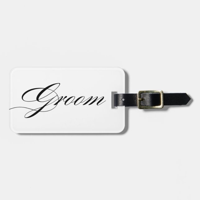 Elegant script font groom luggage tag honeymoon (Front Horizontal)