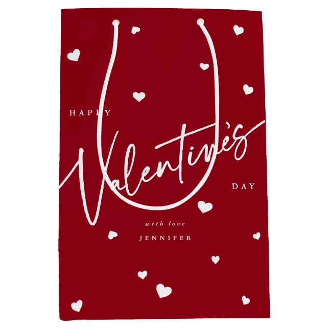 Elegant Script Font + Hearts Valentine's Day Medium Gift Bag (Front)