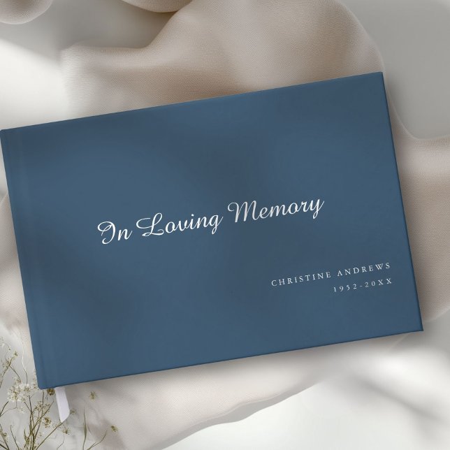 Elegant, Script Font "In Loving Memory" Funeral Guest Book (Personalized, Elegant, Script Font "In Loving Memory" Blue Funeral Guest Book.)
