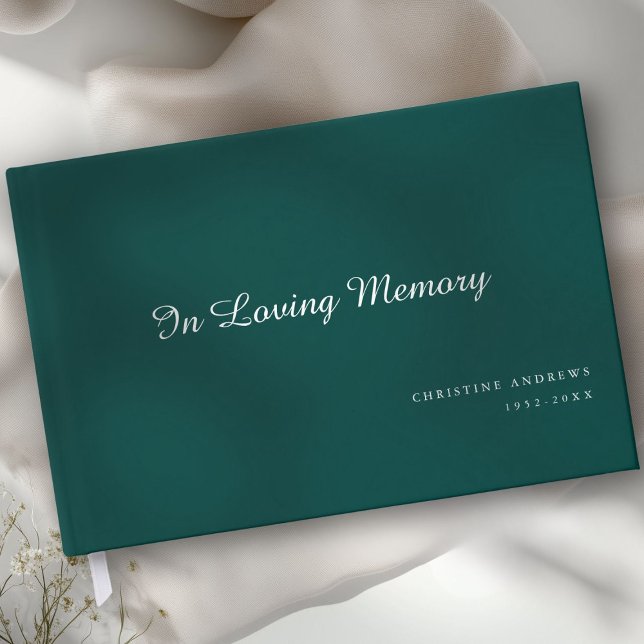 Elegant, Script Font "In Loving Memory" Funeral Guest Book (Elegant, Script Font "In Loving Memory" Green Funeral Guest Book)