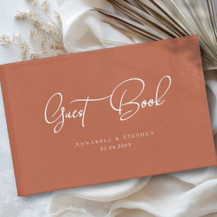 Elegant, Script Font, Orange Wedding Guest Book