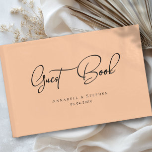 Elegant, Script Font, Peach Wedding Guest Book