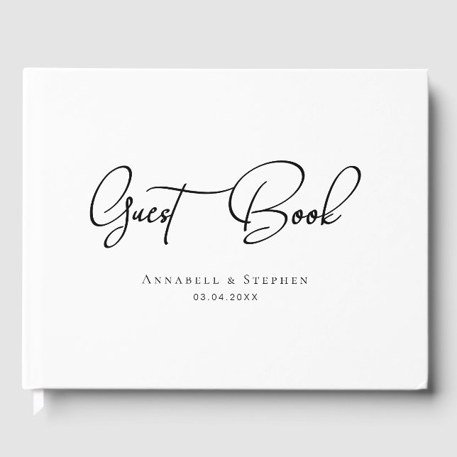 Elegant, Script Font, White, Wedding Guest Book (Front)