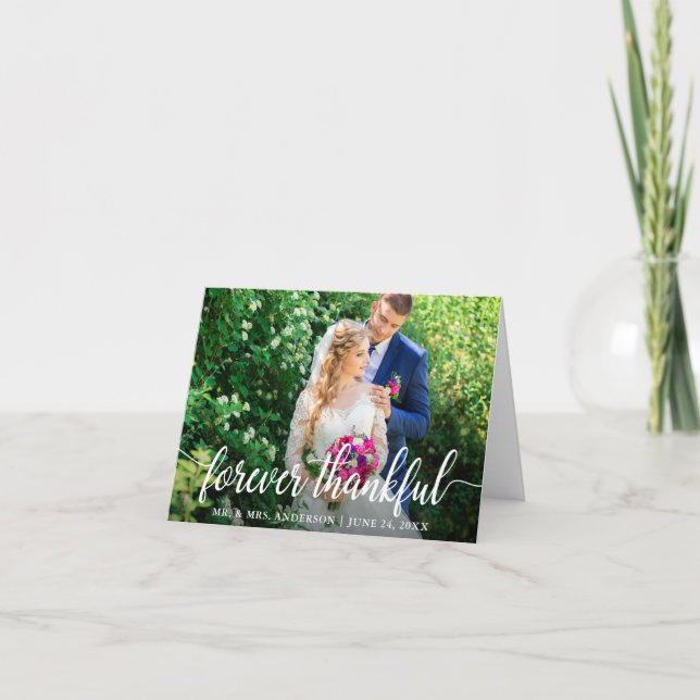 Elegant Script Forever Thankful Wedding Note Thank You Card (Front)