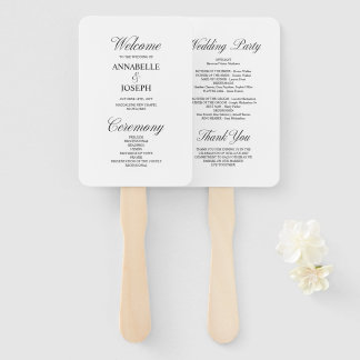 Elegant Script Formal White Wedding Program Hand Fan