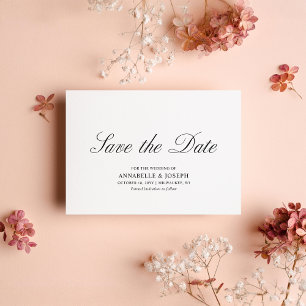 Elegant Script Formal White Wedding Save the Date Invitation