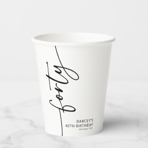 Elegant Script Forty 40th Birthday Paper Cups