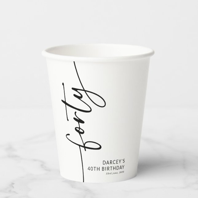 Elegant Script Forty 40th Birthday Paper Cups (Front)
