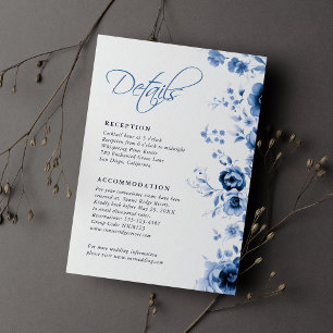 Elegant Script French Blue Floral Toile Wedding  Enclosure Card
