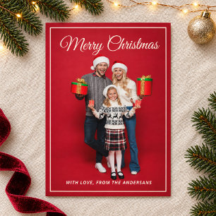 Elegant Script Full Photo Merry Christmas Holiday Card