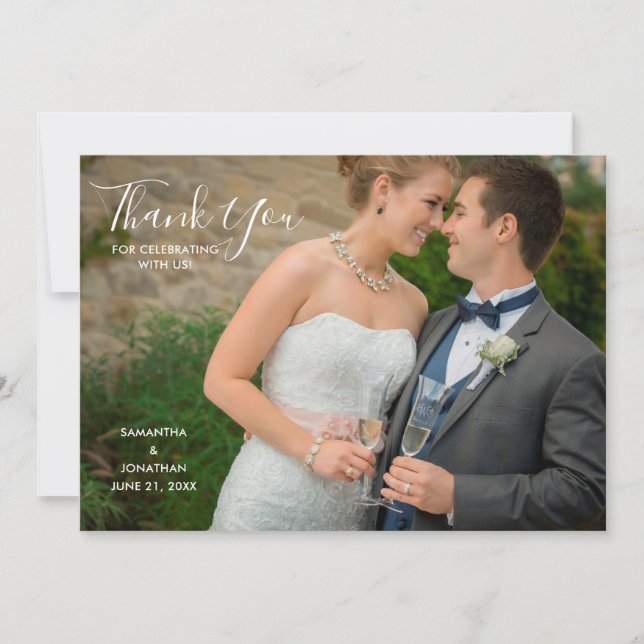 Elegant Script Full Photo Wedding Thank You (Front)