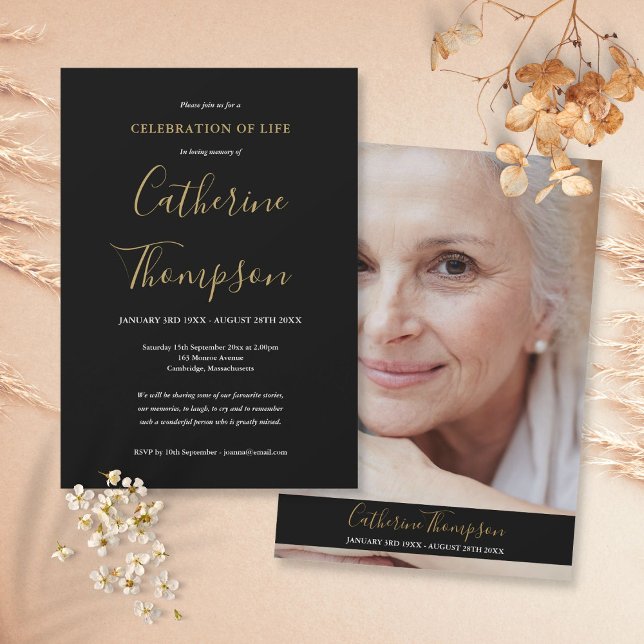 Elegant Script Funeral Celebration of Life Photo Invitation (Creator Uploaded)